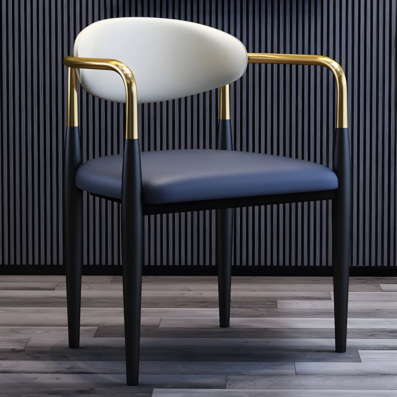 Curved Metal Legs Faux Leather Armrest Dining Chair Image - 23 | homeyfad