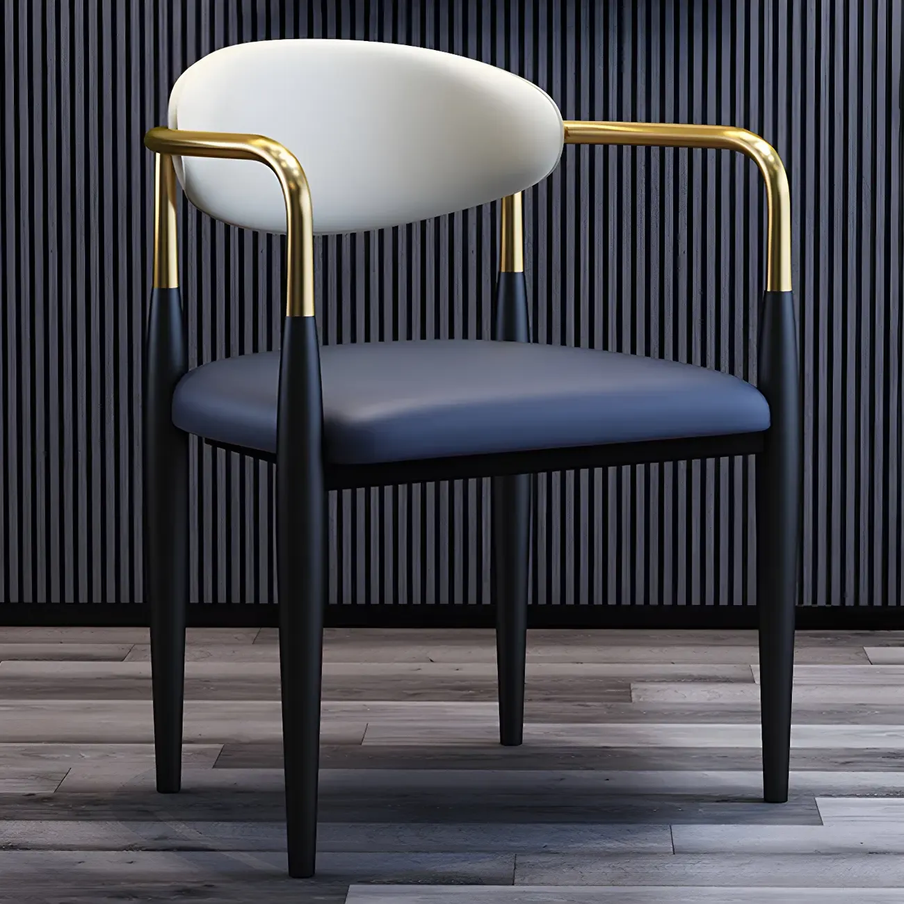 Curved Metal Legs Faux Leather Armrest Dining Chair Image - 23