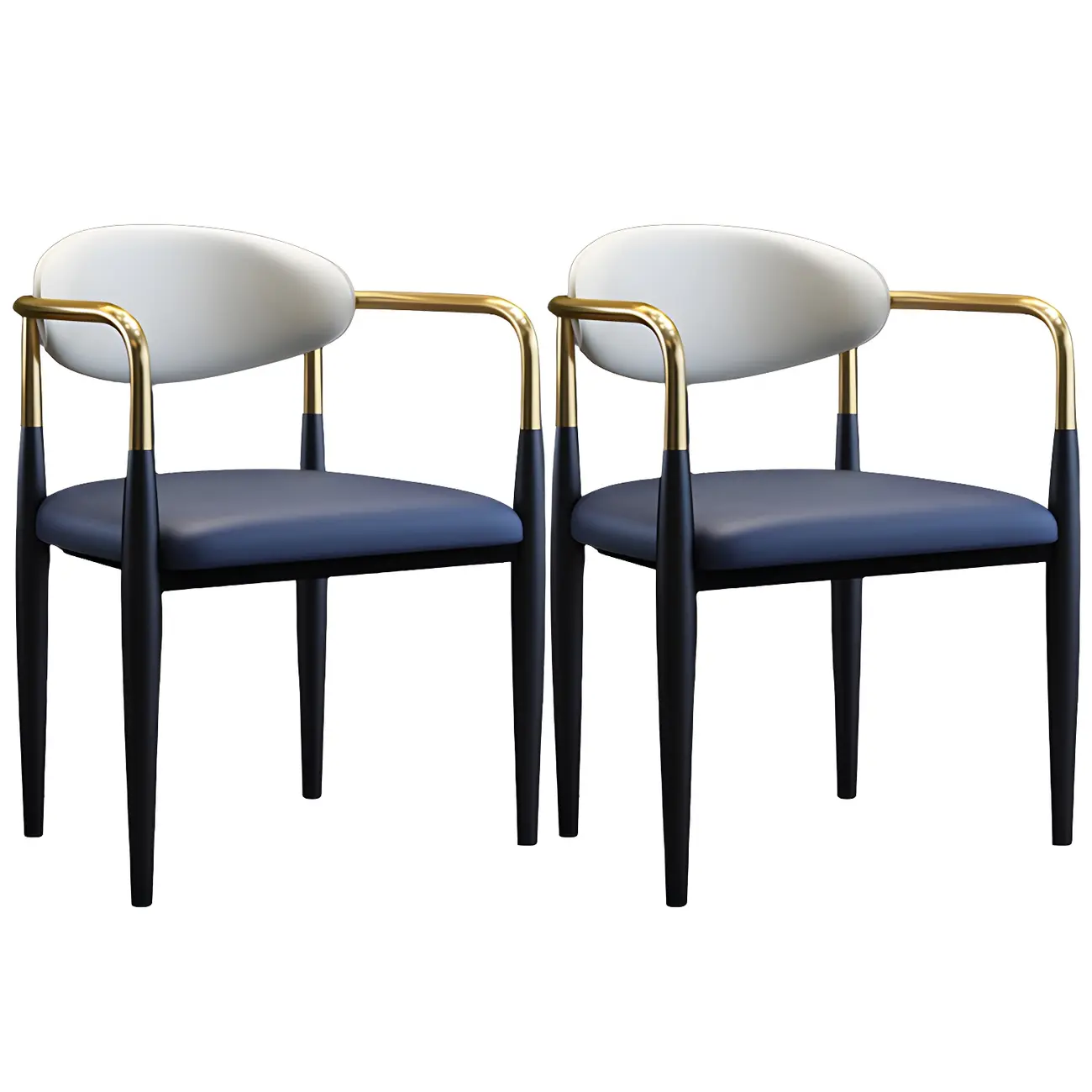 Curved Metal Legs Faux Leather Armrest Dining Chair Image - 24 | homeyfad