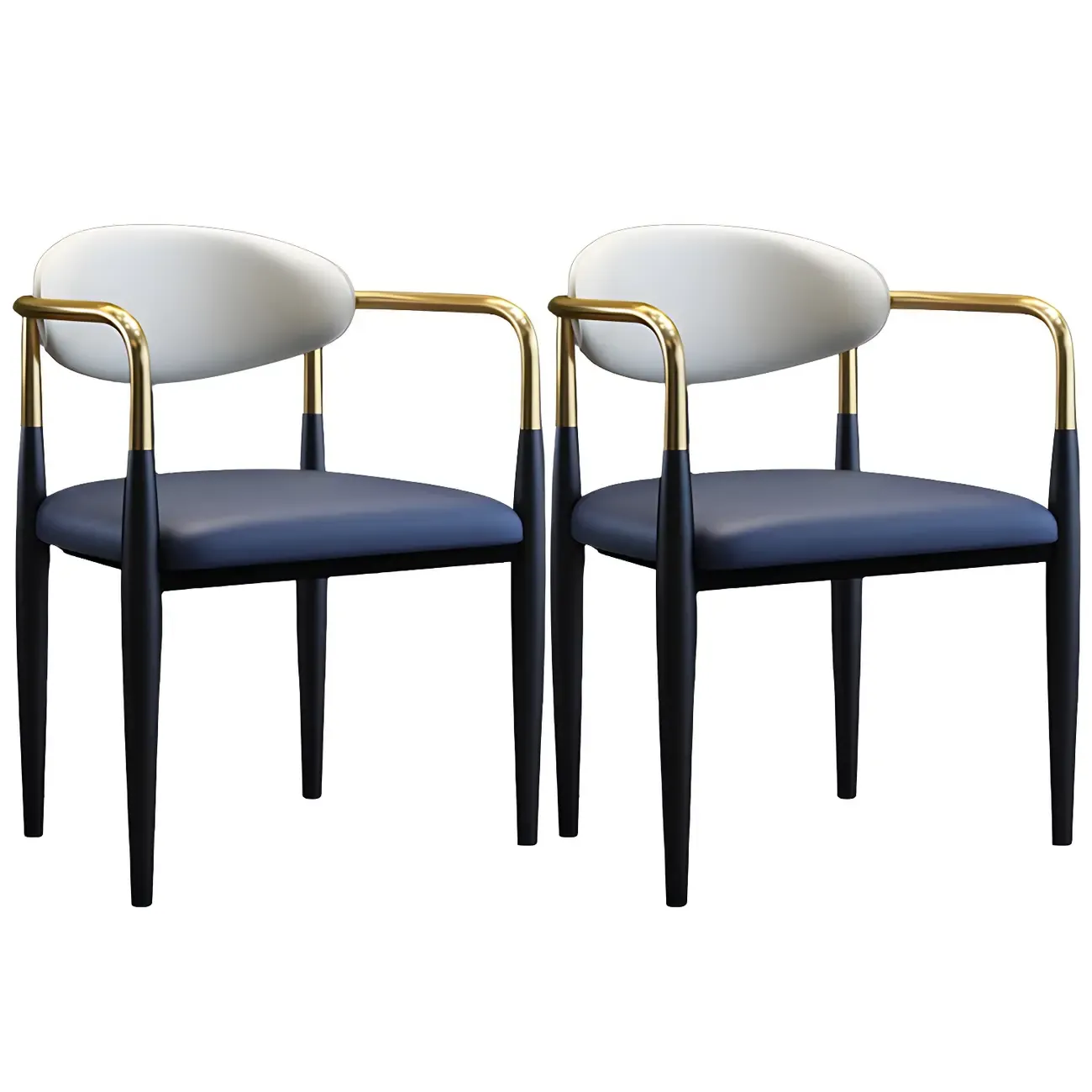 Curved Metal Legs Faux Leather Armrest Dining Chair Image - 24