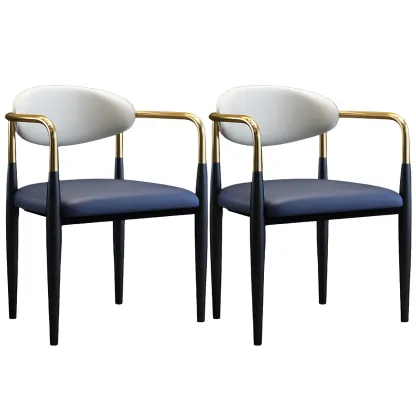 Curved Metal Legs Faux Leather Armrest Dining Chair Image - 24