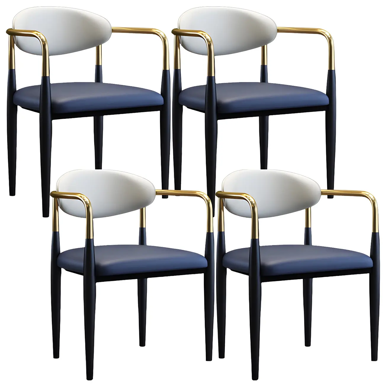 Curved Metal Legs Faux Leather Armrest Dining Chair Image - 25 | homeyfad