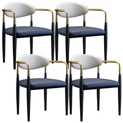 Curved Metal Legs Faux Leather Armrest Dining Chair Image - 25