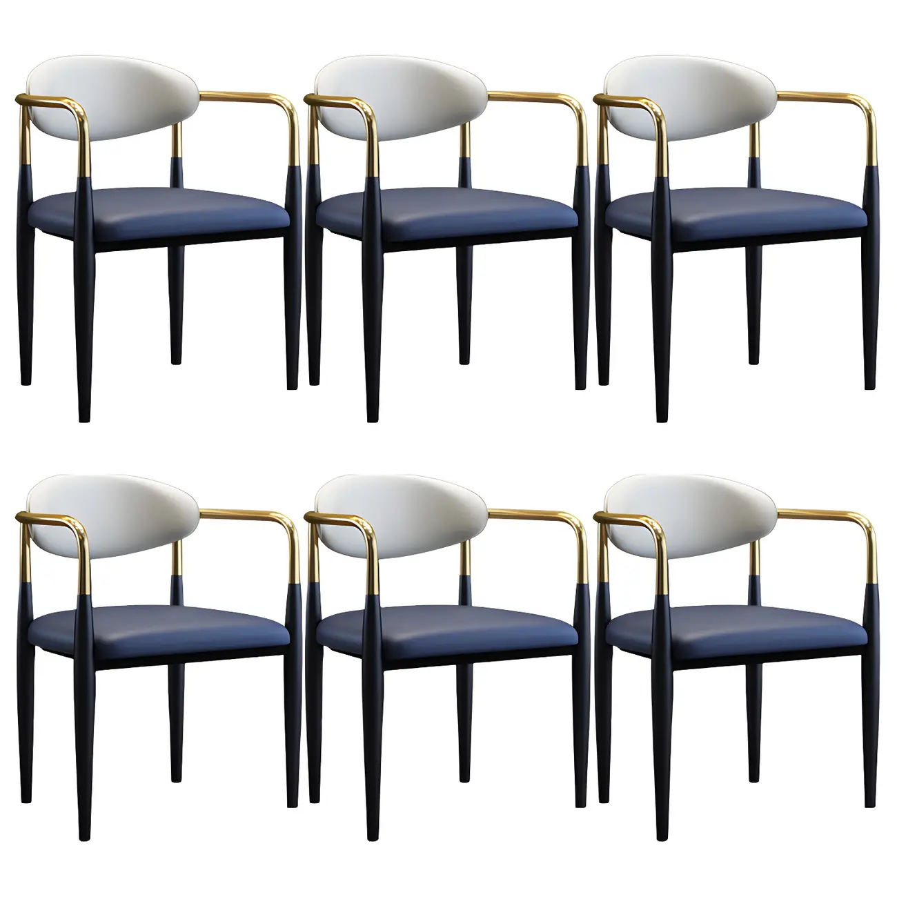 Curved Metal Legs Faux Leather Armrest Dining Chair Image - 26 | homeyfad