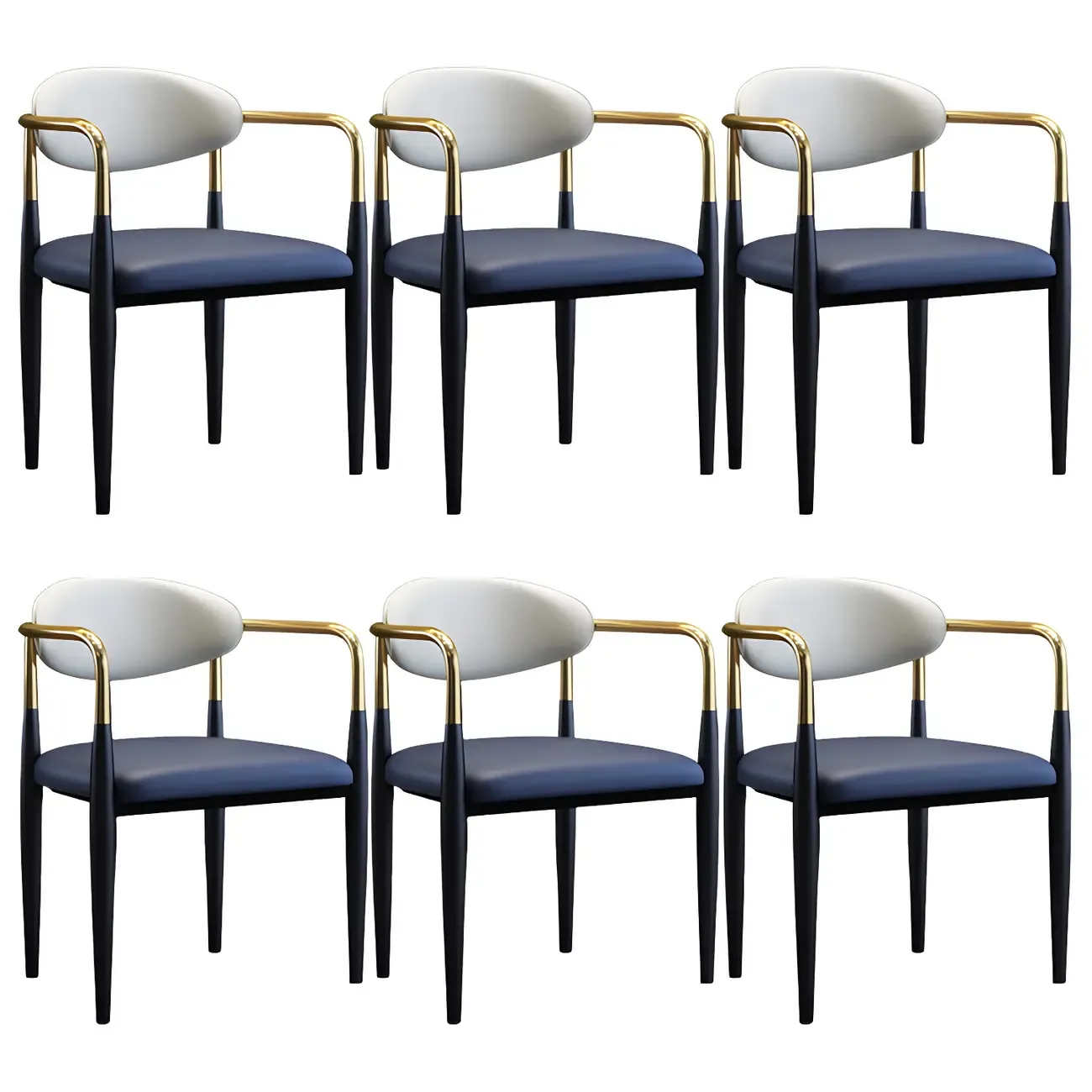 Curved Metal Legs Faux Leather Armrest Dining Chair Image - 26