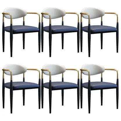 Curved Metal Legs Faux Leather Armrest Dining Chair Image - 26