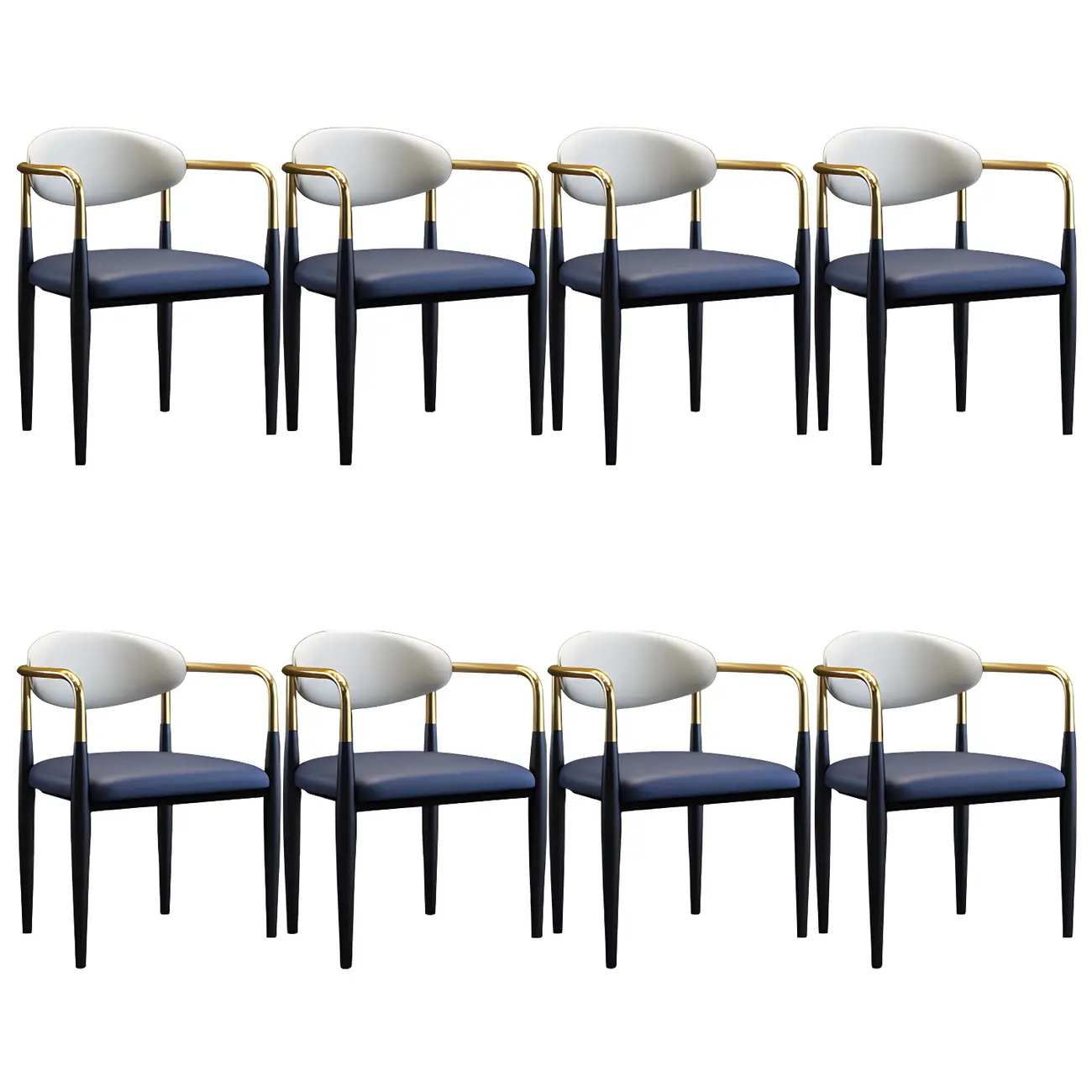 Curved Metal Legs Faux Leather Armrest Dining Chair Image - 27 | homeyfad