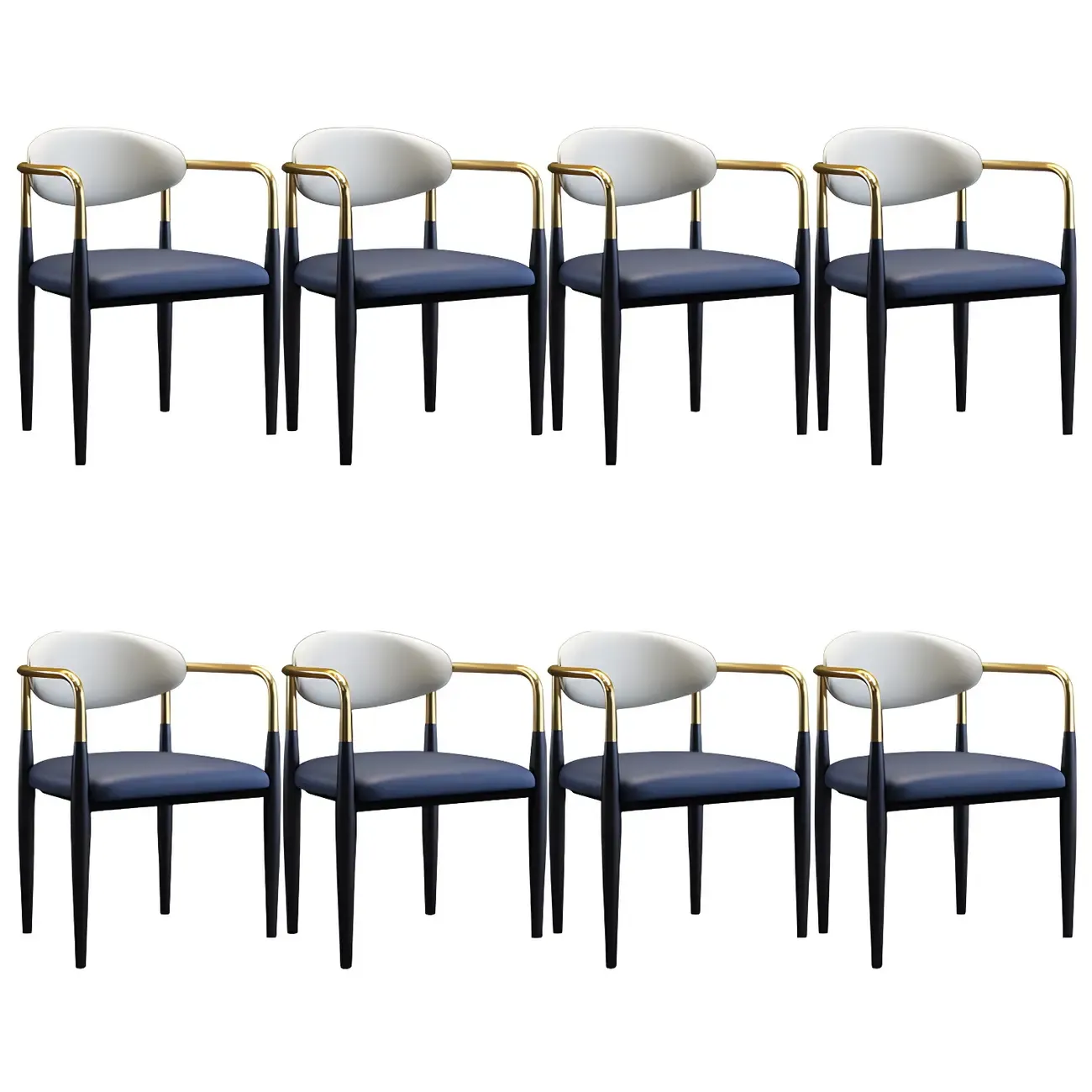 Curved Metal Legs Faux Leather Armrest Dining Chair Image - 27