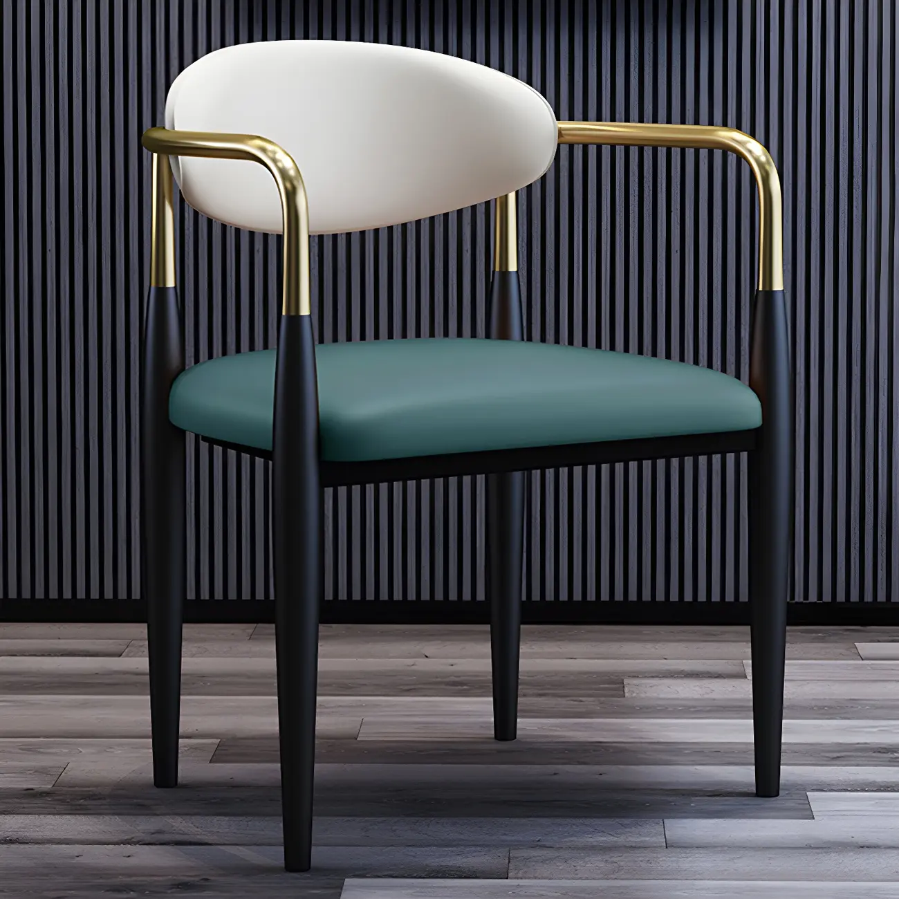 Curved Metal Legs Faux Leather Armrest Dining Chair Image - 28 | homeyfad