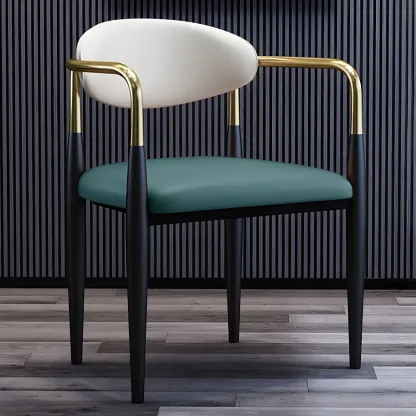 Curved Metal Legs Faux Leather Armrest Dining Chair Image - 28