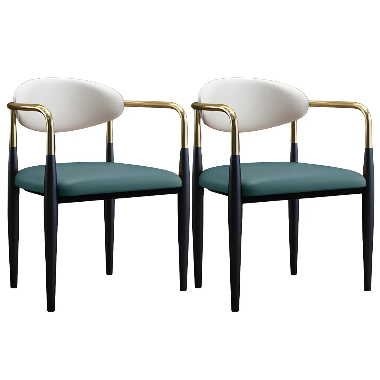 Curved Metal Legs Faux Leather Armrest Dining Chair Image - 29 | homeyfad