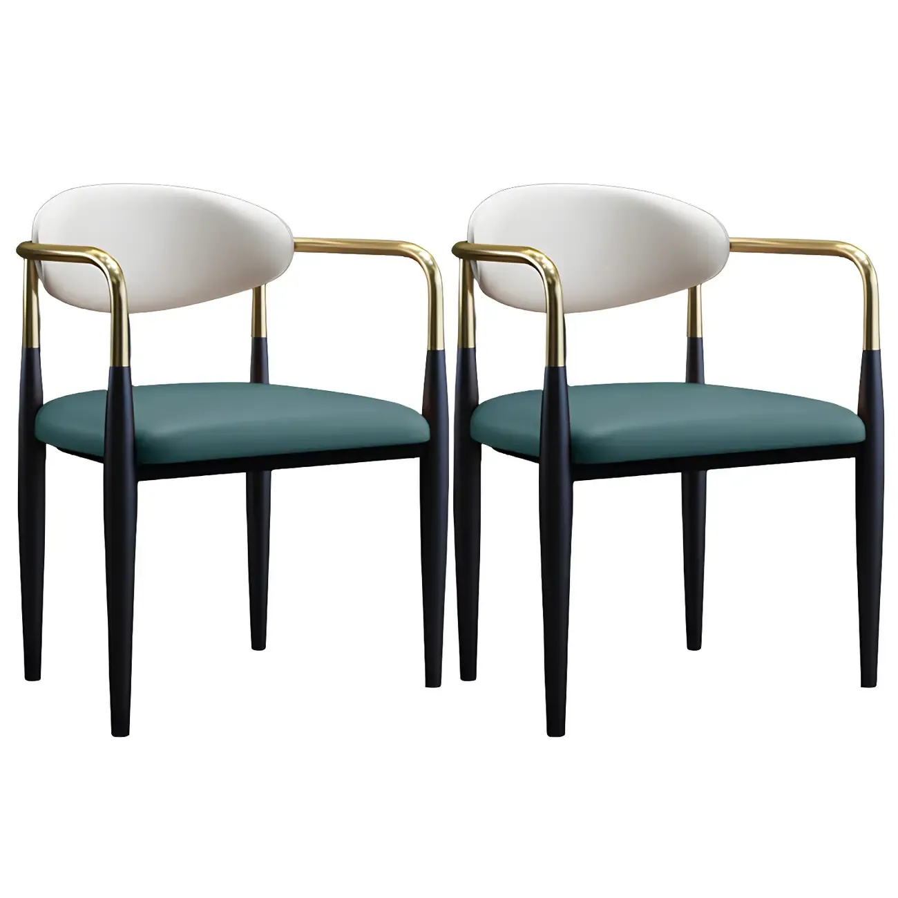 Curved Metal Legs Faux Leather Armrest Dining Chair Image - 29