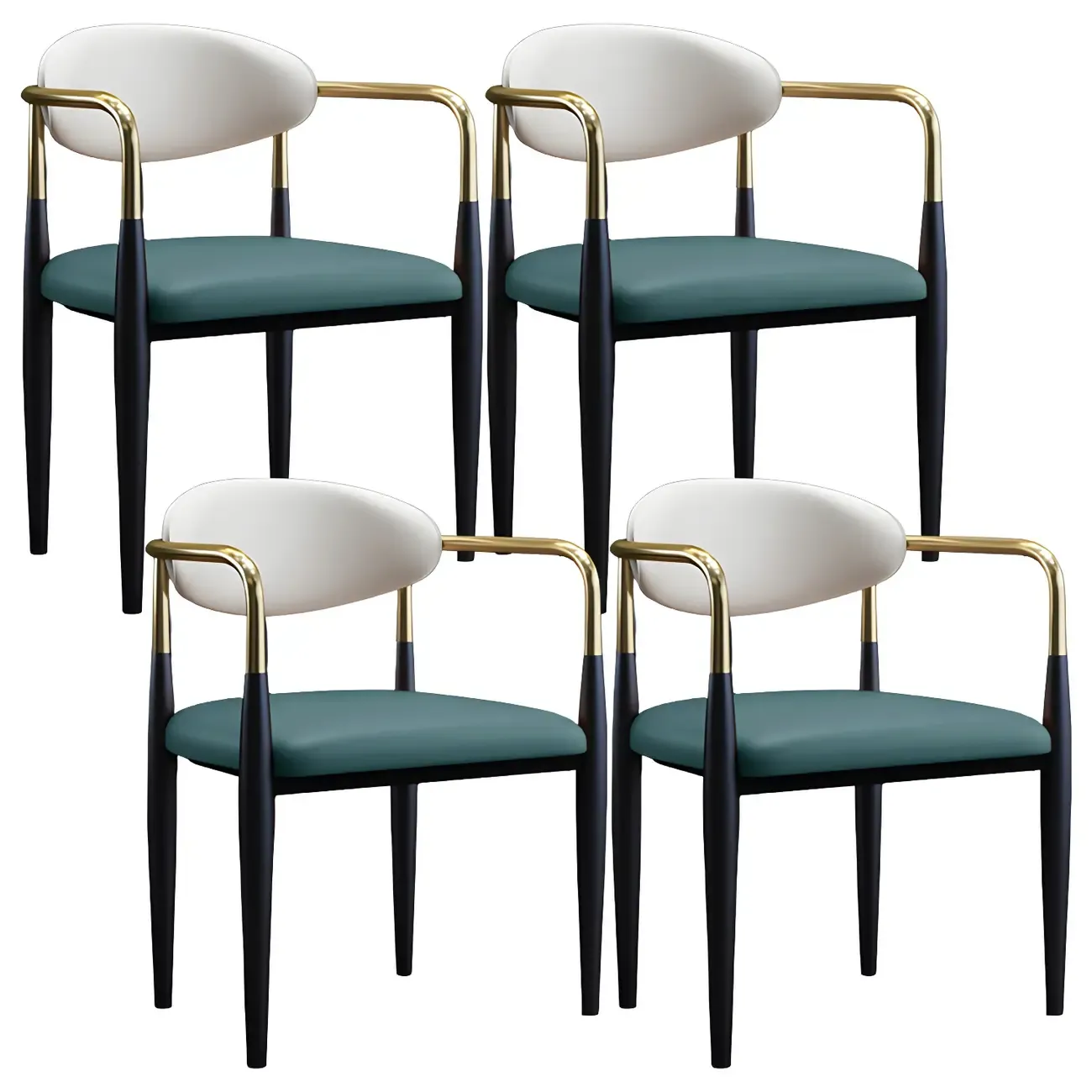 Curved Metal Legs Faux Leather Armrest Dining Chair Image - 30