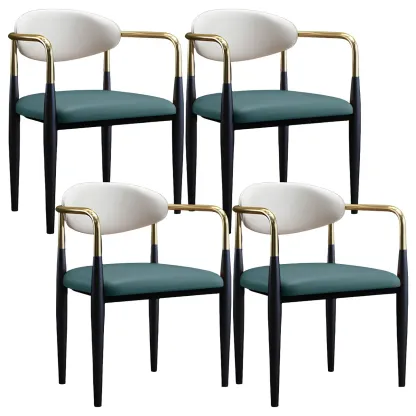 Curved Metal Legs Faux Leather Armrest Dining Chair Image - 30