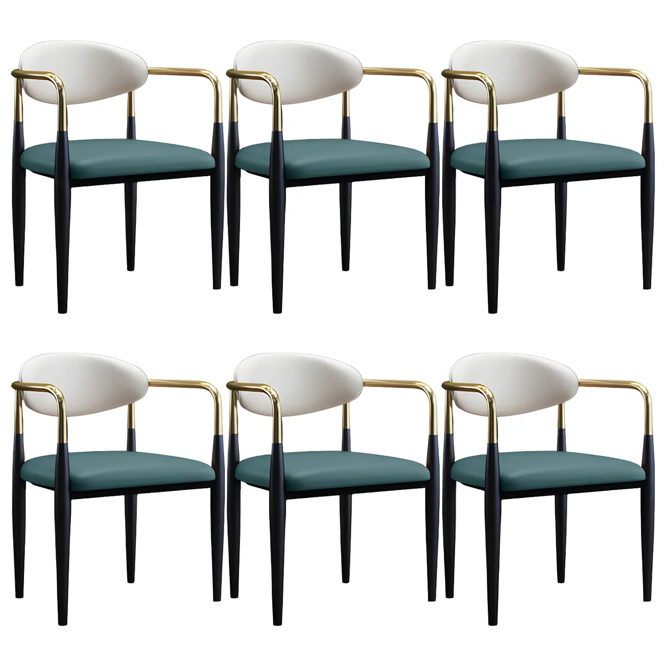 Curved Metal Legs Faux Leather Armrest Dining Chair Image - 31 | homeyfad