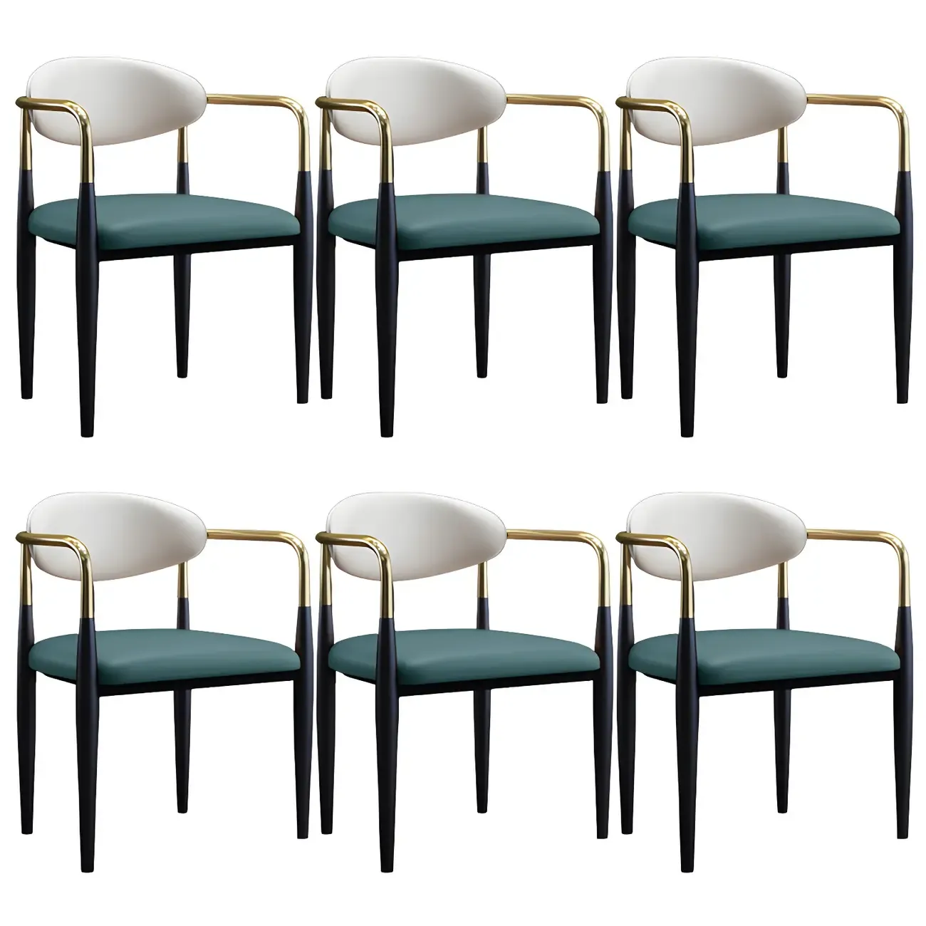 Curved Metal Legs Faux Leather Armrest Dining Chair Image - 31