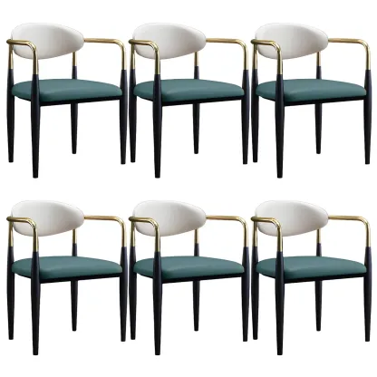 Curved Metal Legs Faux Leather Armrest Dining Chair Image - 31