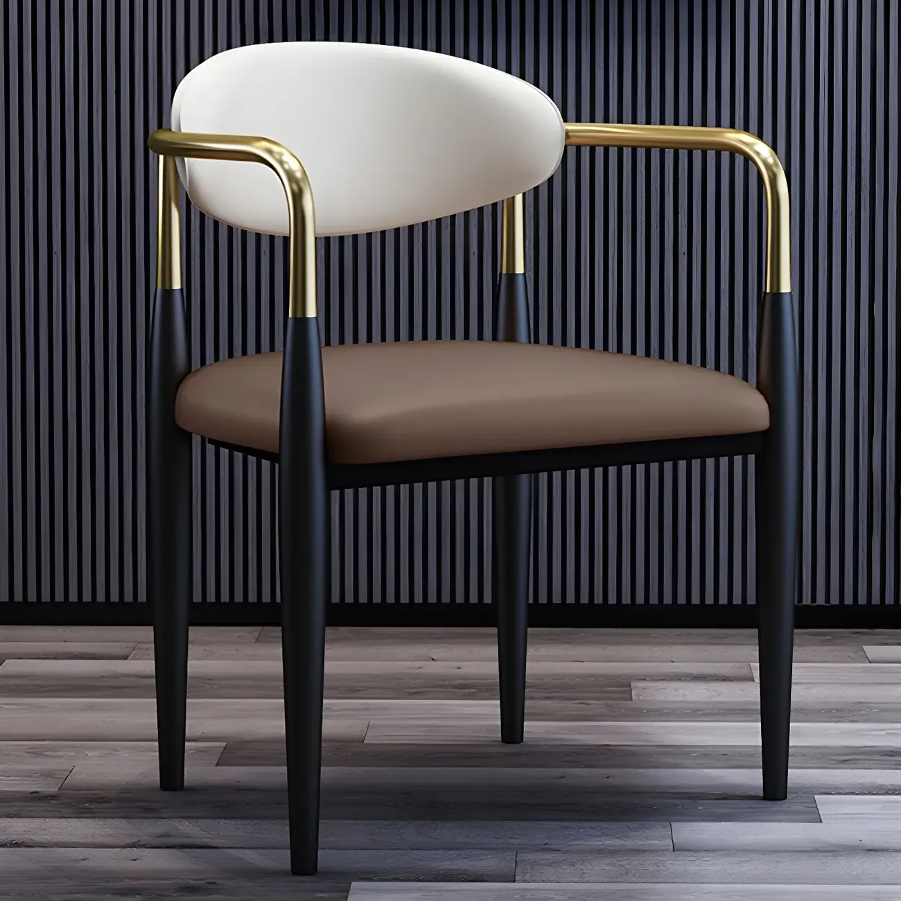 Curved Metal Legs Faux Leather Armrest Dining Chair | HomeyFad