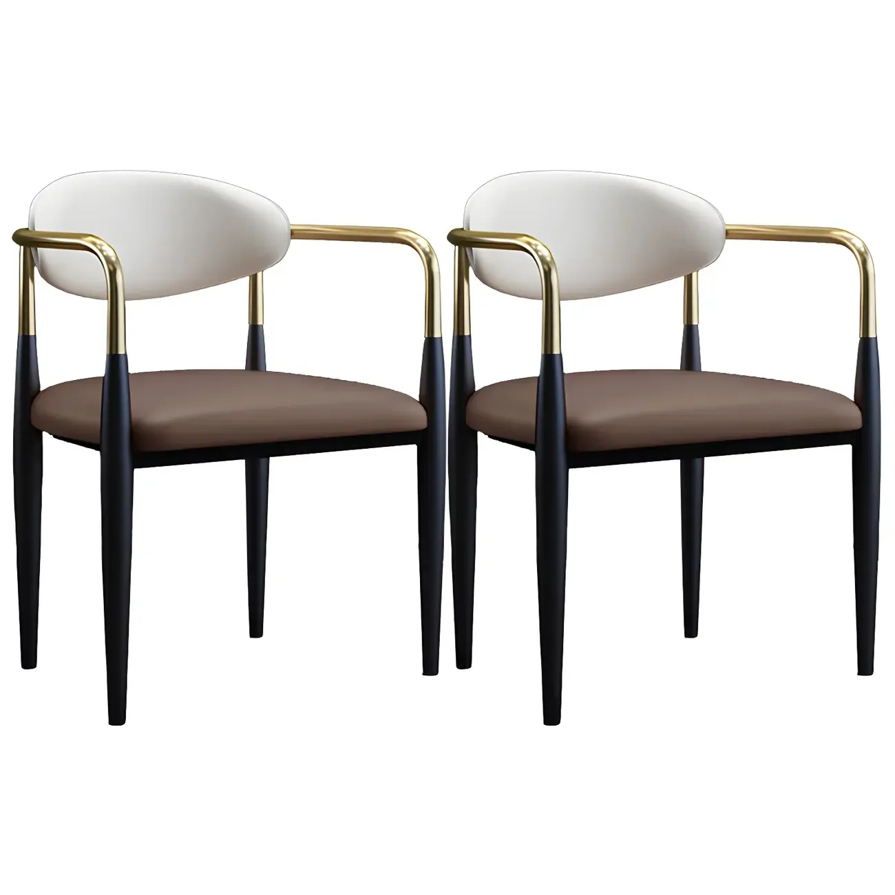 Curved Metal Legs Faux Leather Armrest Dining Chair Image - 34