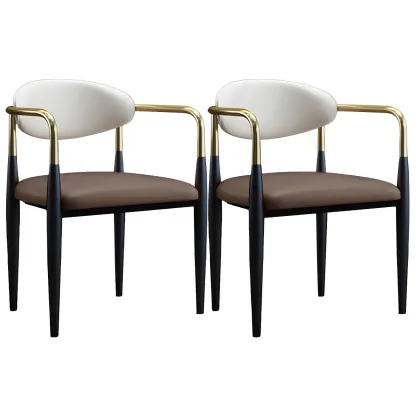 Curved Metal Legs Faux Leather Armrest Dining Chair Image - 34