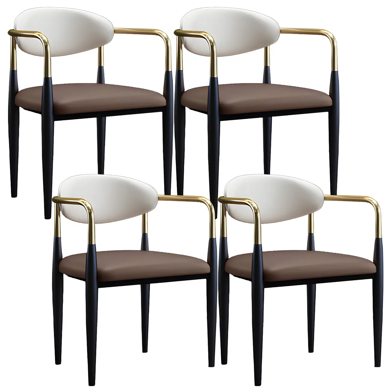 Curved Metal Legs Faux Leather Armrest Dining Chair Image - 35 | homeyfad