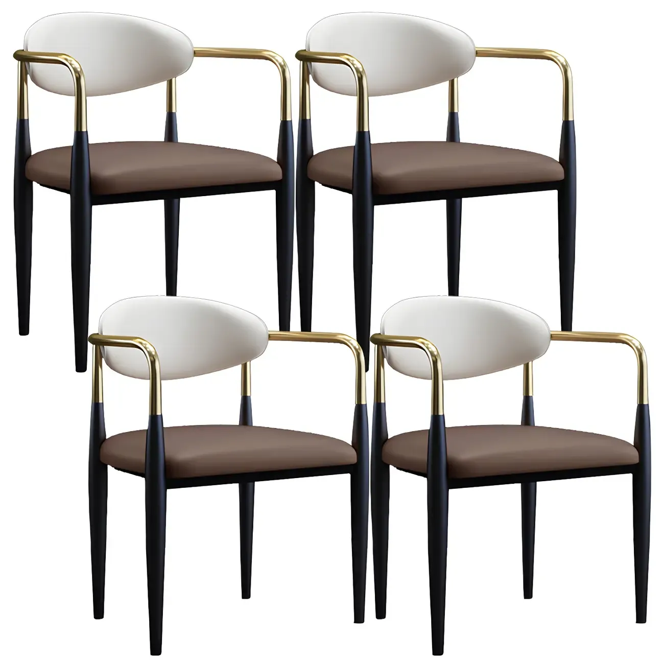 Curved Metal Legs Faux Leather Armrest Dining Chair Image - 35