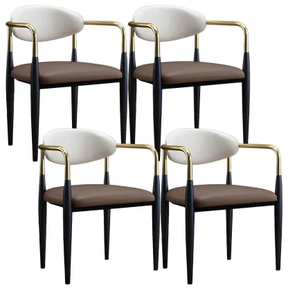 Curved Metal Legs Faux Leather Armrest Dining Chair Image - 35