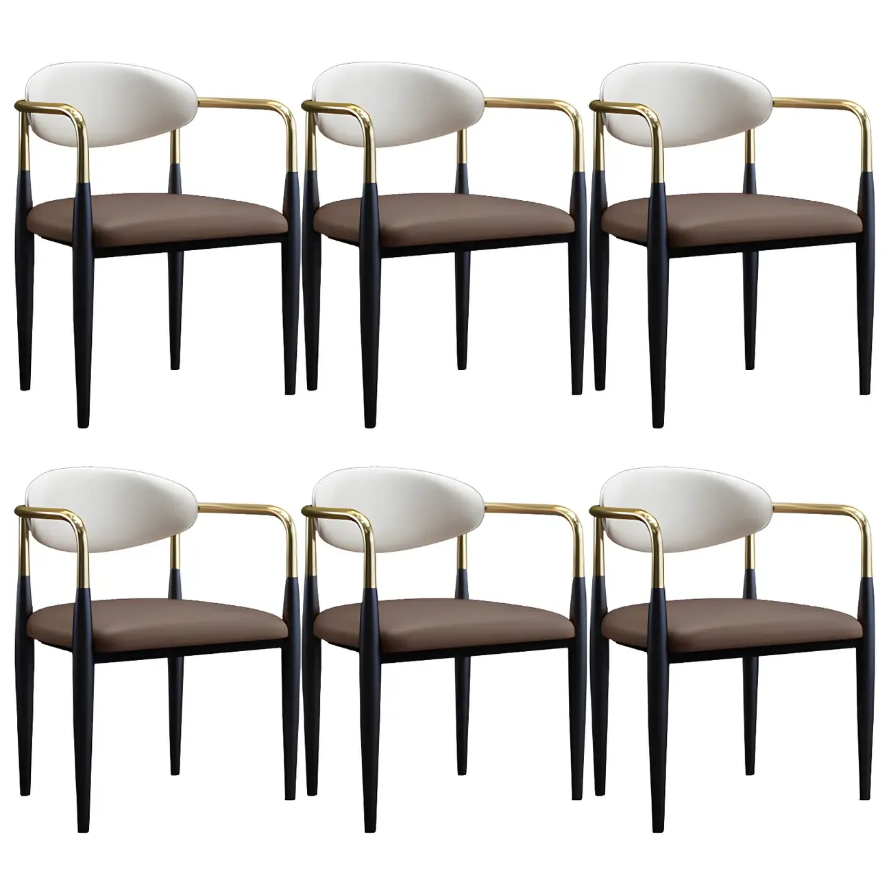 Curved Metal Legs Faux Leather Armrest Dining Chair Image - 36