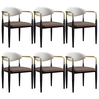 Curved Metal Legs Faux Leather Armrest Dining Chair Image - 36