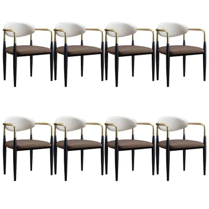 Curved Metal Legs Faux Leather Armrest Dining Chair Image - 37