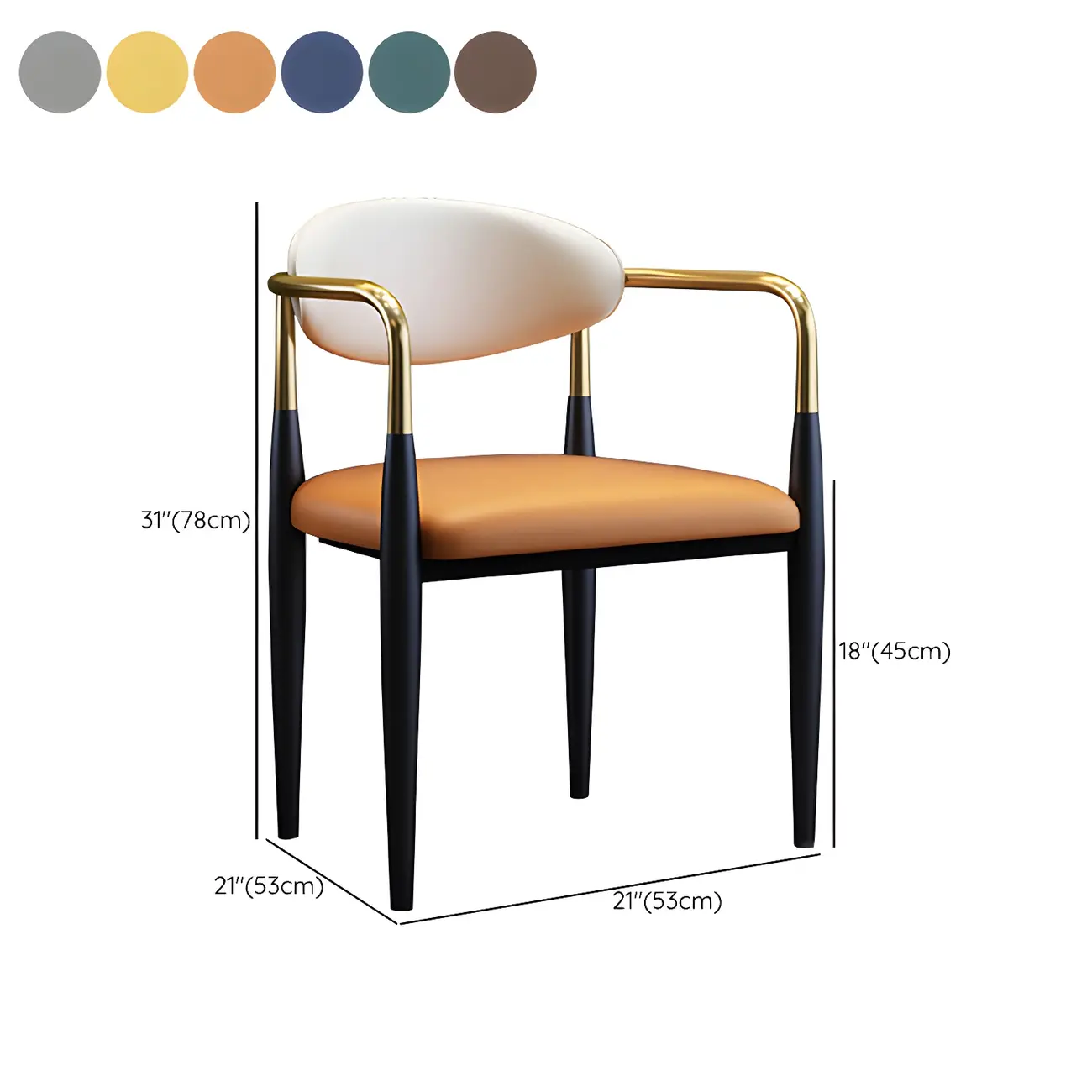 Curved Metal Legs Faux Leather Armrest Dining Chair #size
