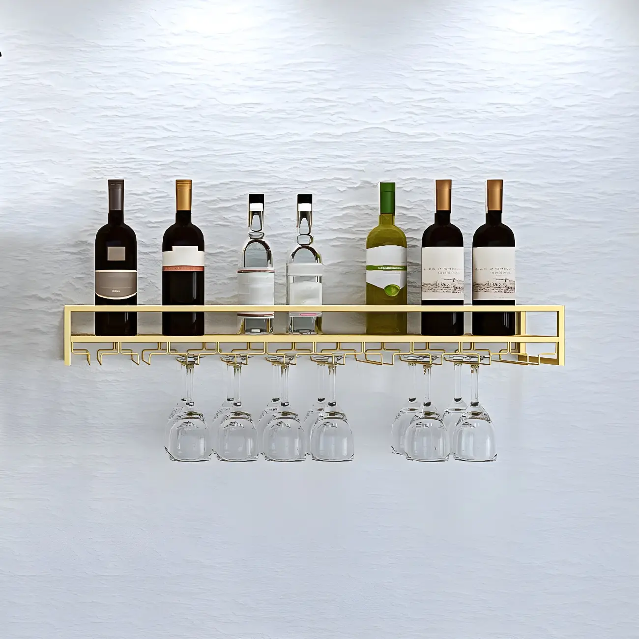 Minimalist Metal Wall Mounted Wine Glass Rack Gold Image - 2 | homeyfad