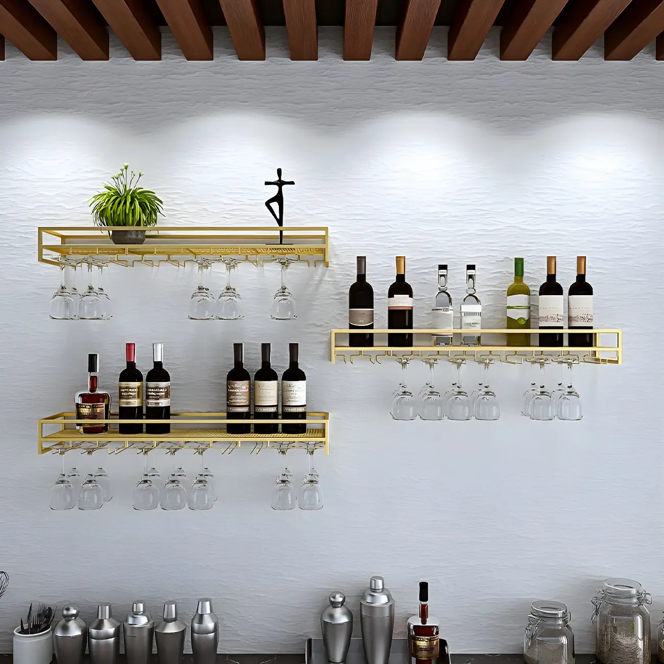 Minimalist Metal Wall Mounted Wine Glass Rack Gold Image - 1 | homeyfad