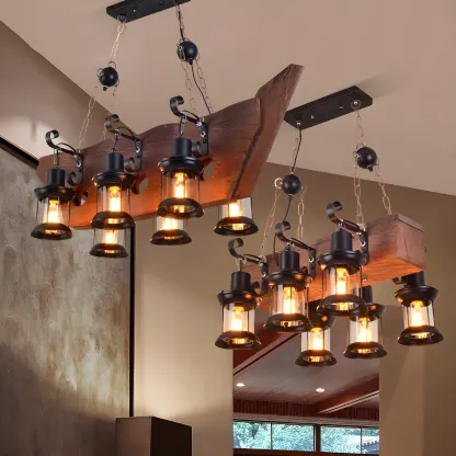 Rustic Lantern-Shaped Pendant Lights for Kitchen Image - 5