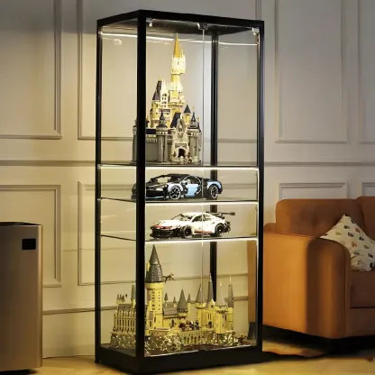 Modern Glass Black Curio Cabinet with Glass Doors Image - 1