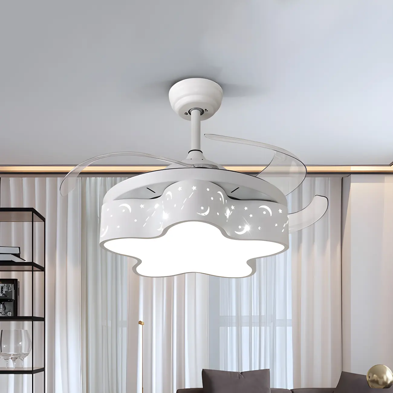 Kids Room Star Retractable Blade LED Ceiling Fan with Light Image - 1 | homeyfad