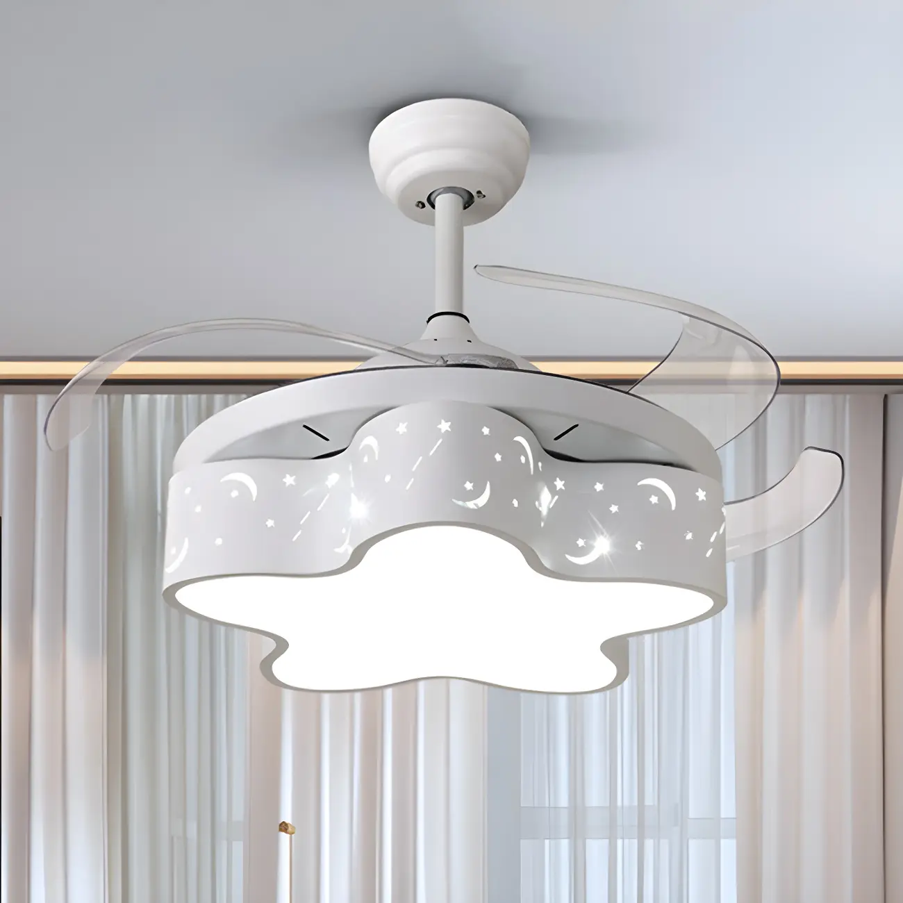 Kids Room Star Retractable Blade LED Ceiling Fan with Light Image - 2 | homeyfad