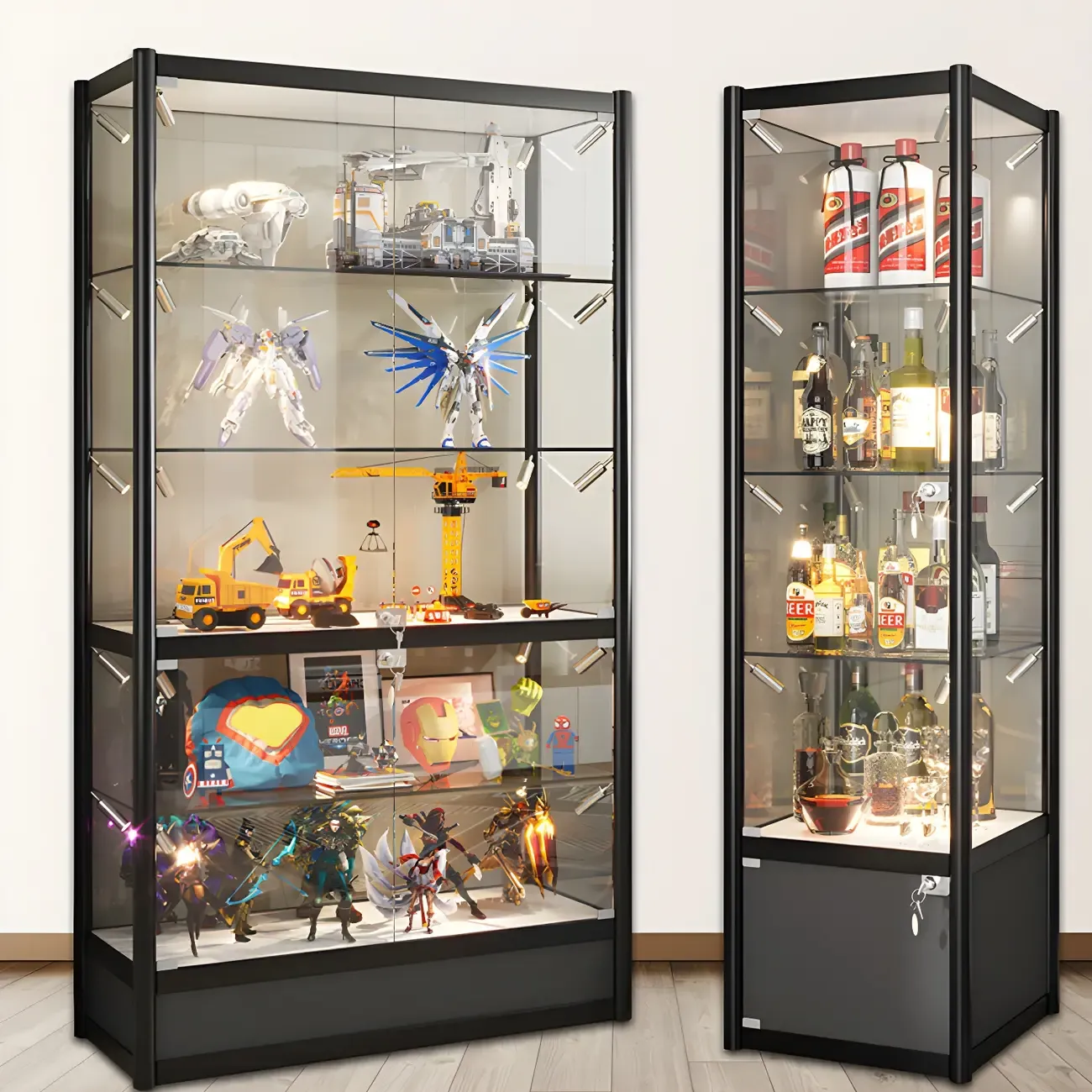 Rectangular Black Glass Metal Curio Display Cabinet Image - 1