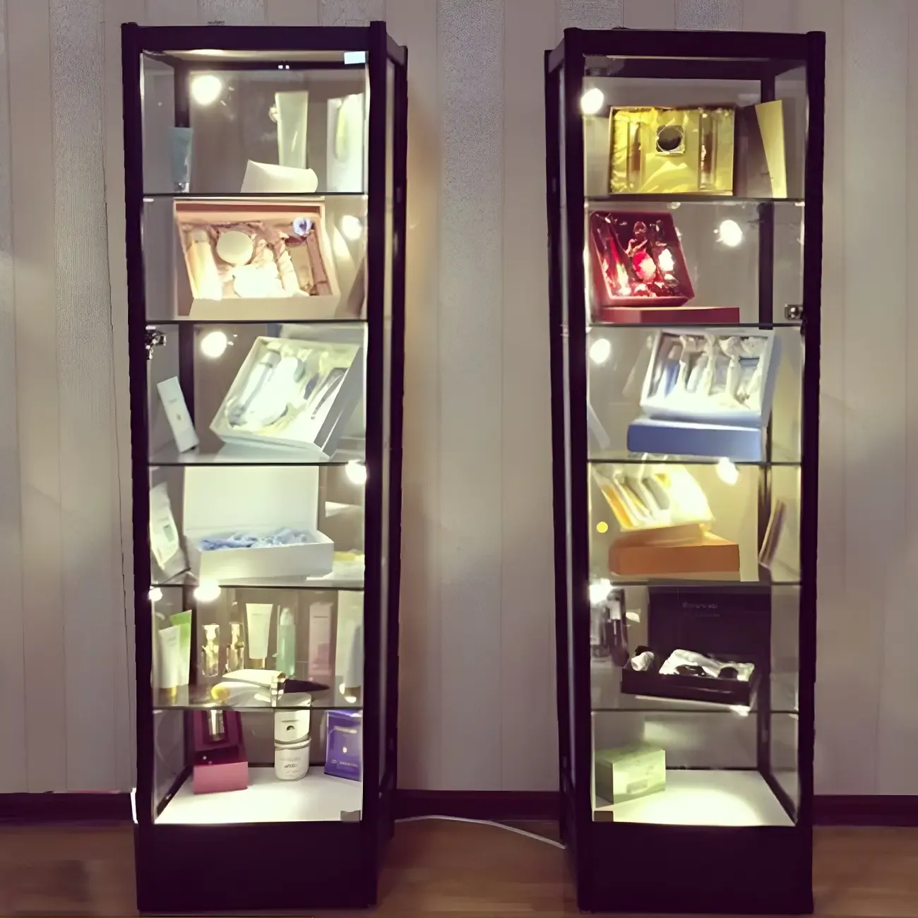 Rectangular Black Glass Metal Curio Display Cabinet Image - 3