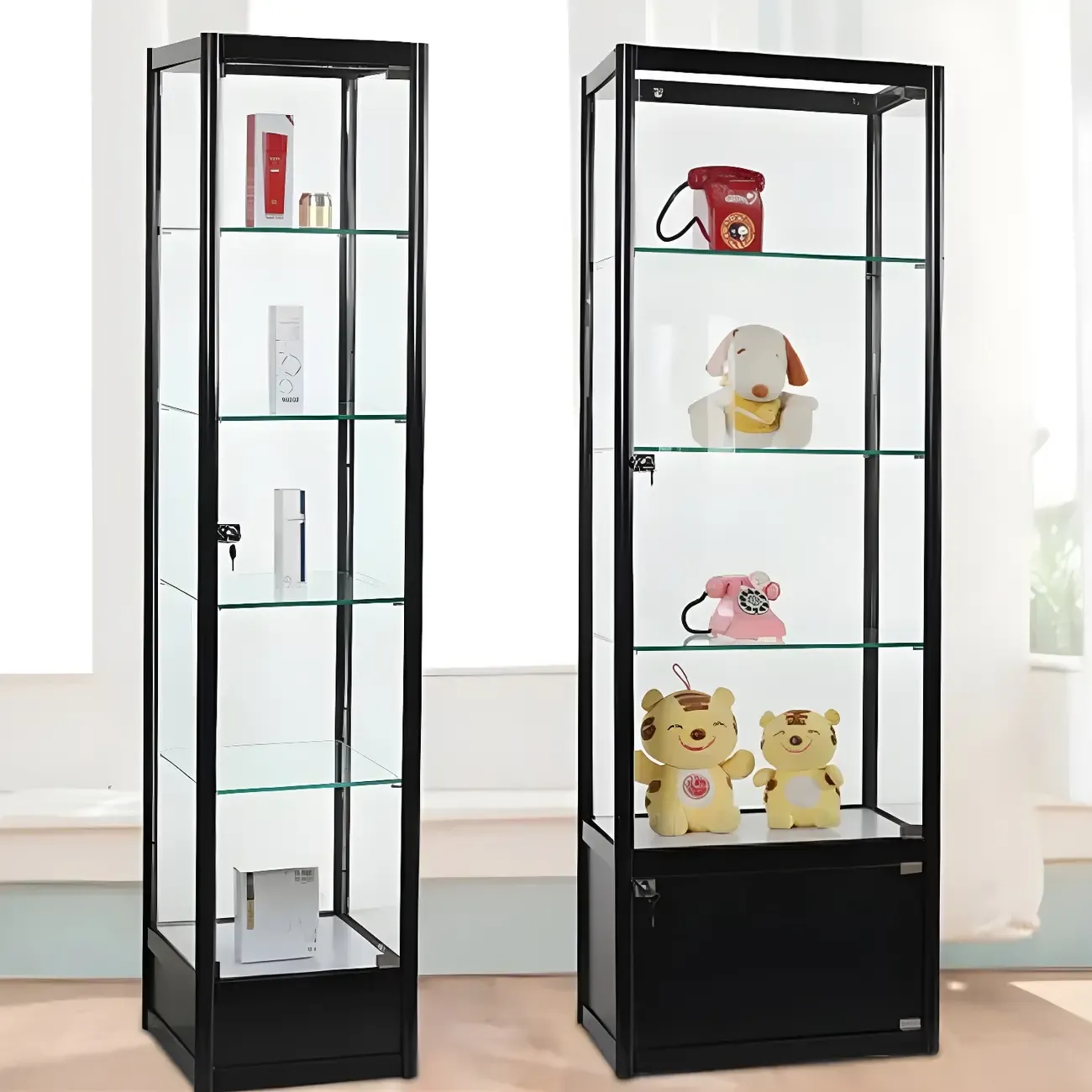 Rectangular Black Clear Glass Metal Frame Curio Cabinet | HomeyFad