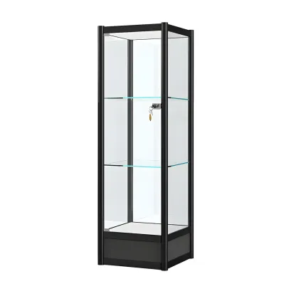 Rectangular Black Glass Metal Curio Display Cabinet Image - 5