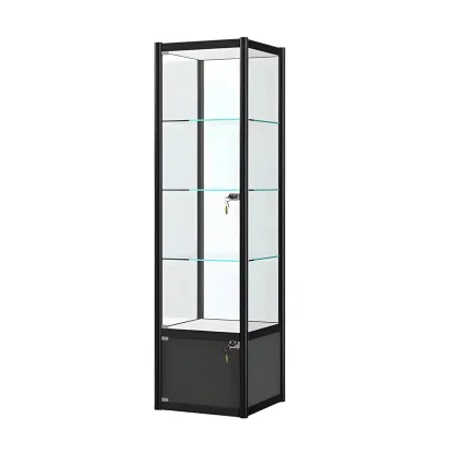 Rectangular Black Glass Metal Curio Display Cabinet Image - 6