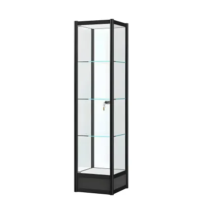 Rectangular Black Glass Metal Curio Display Cabinet Image - 7