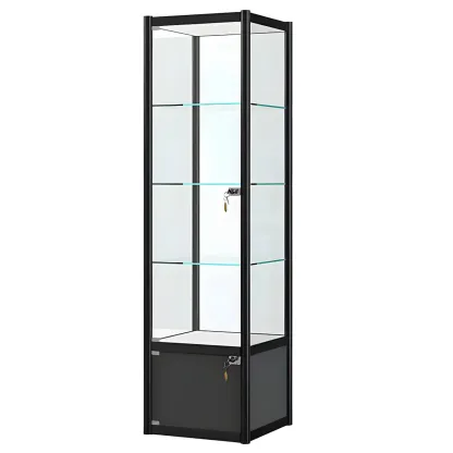 Rectangular Black Glass Metal Curio Display Cabinet Image - 9