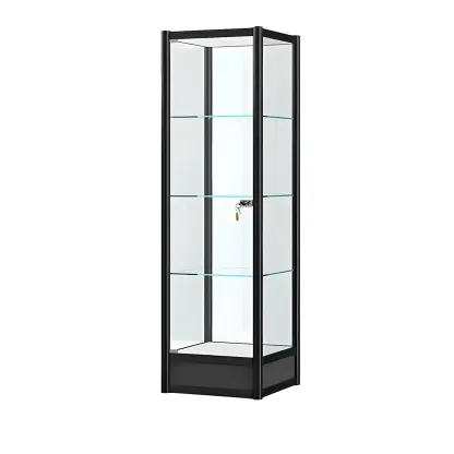 Rectangular Black Glass Metal Curio Display Cabinet Image - 11