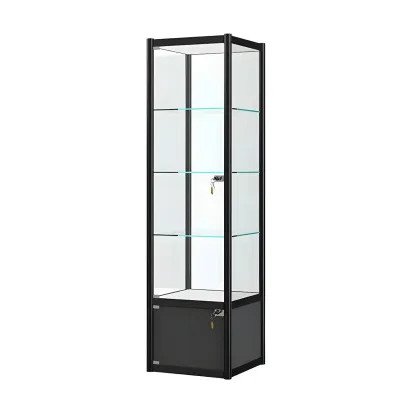 Rectangular Black Glass Metal Curio Display Cabinet Image - 12
