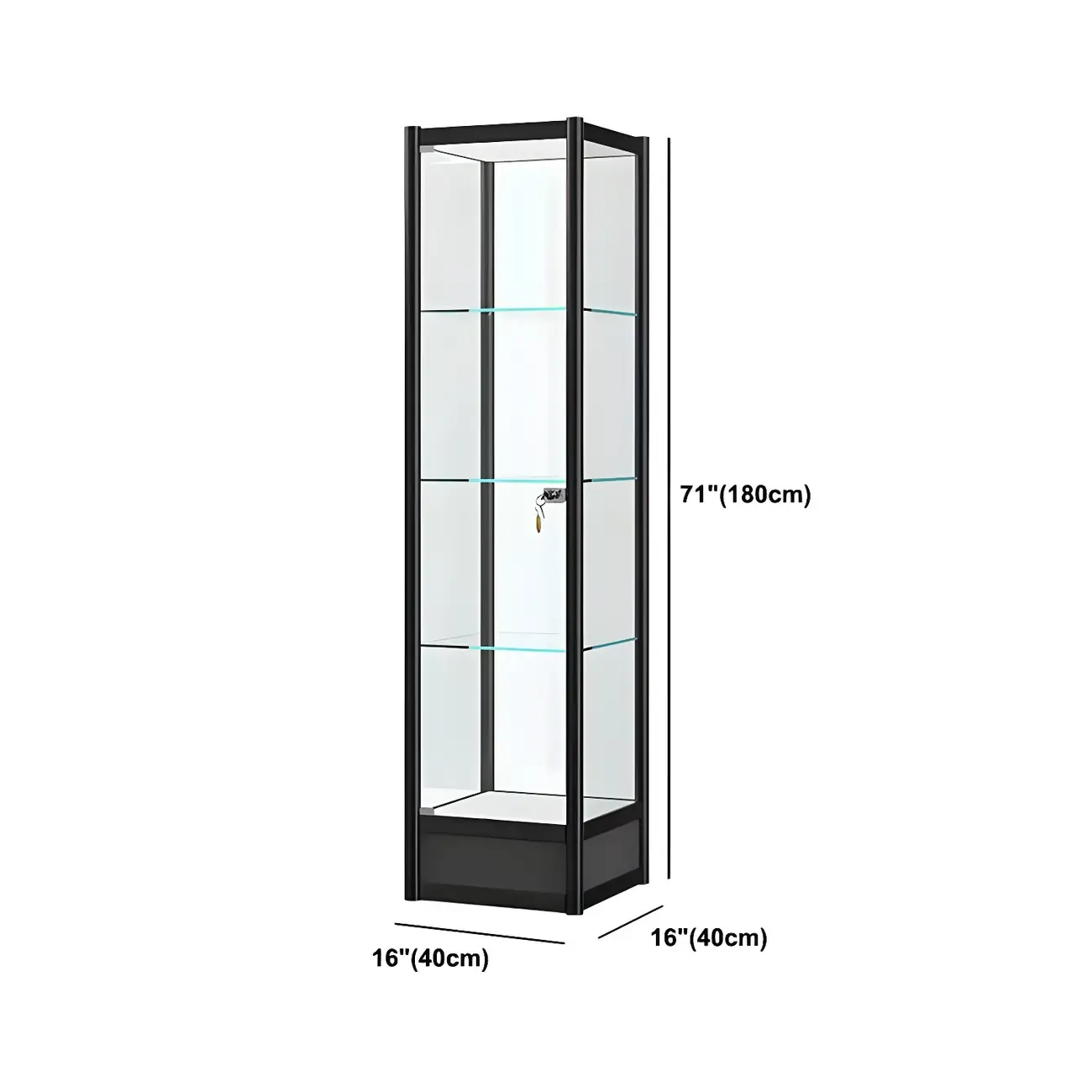 Rectangular Black Glass Metal Curio Display Cabinet #size