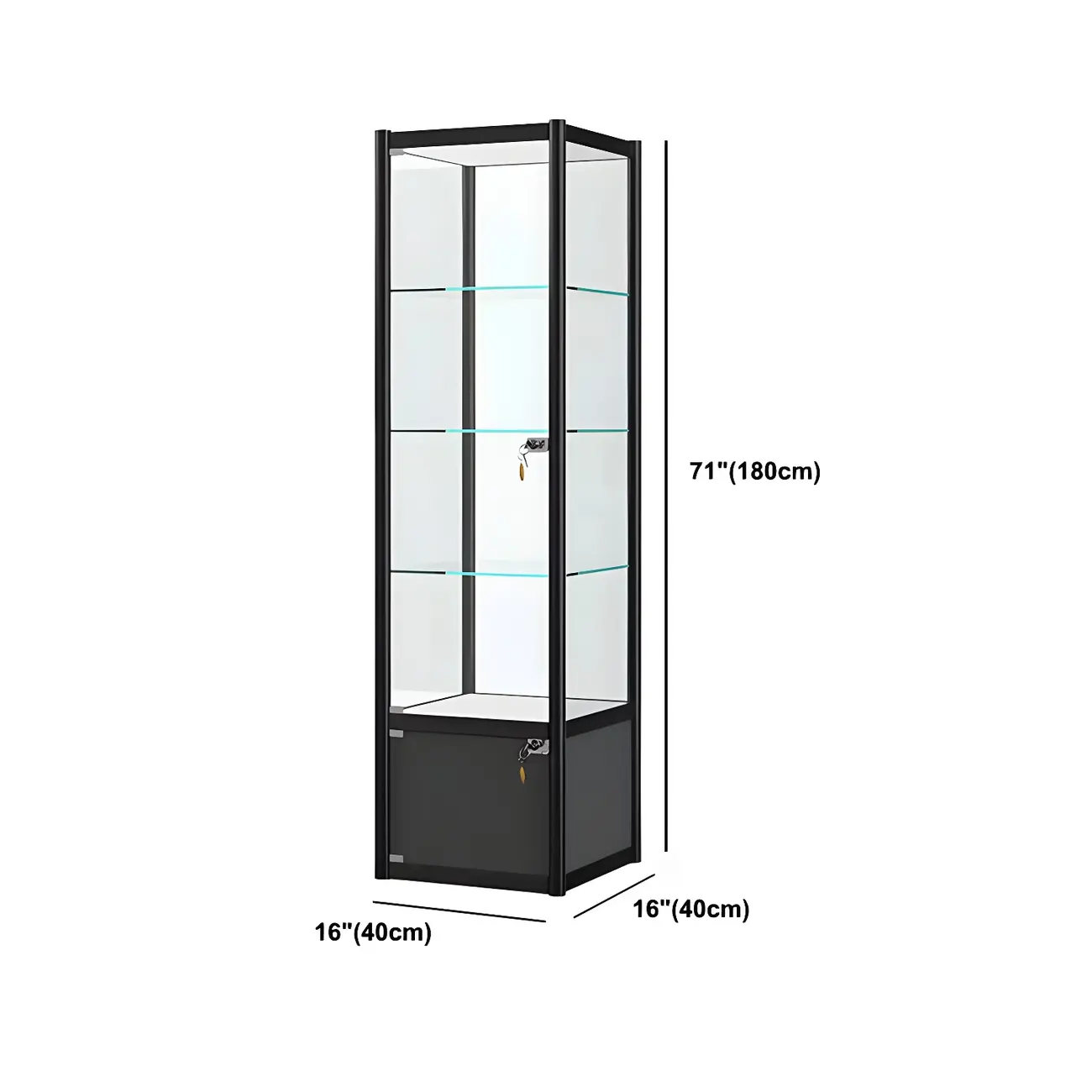 Rectangular Black Glass Metal Curio Display Cabinet Image - 14 | homeyfad