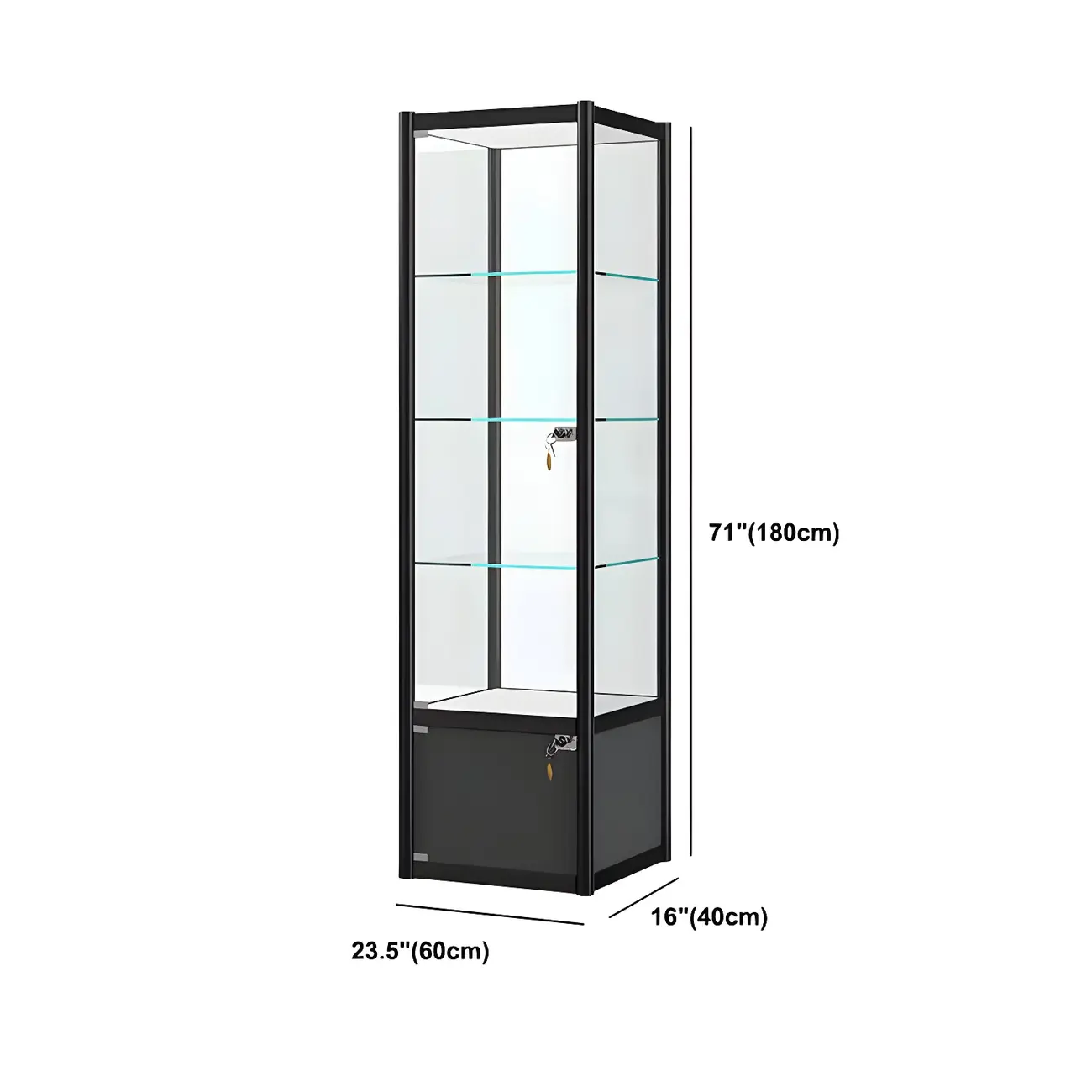 Rectangular Black Glass Metal Curio Display Cabinet Image - 18 | homeyfad