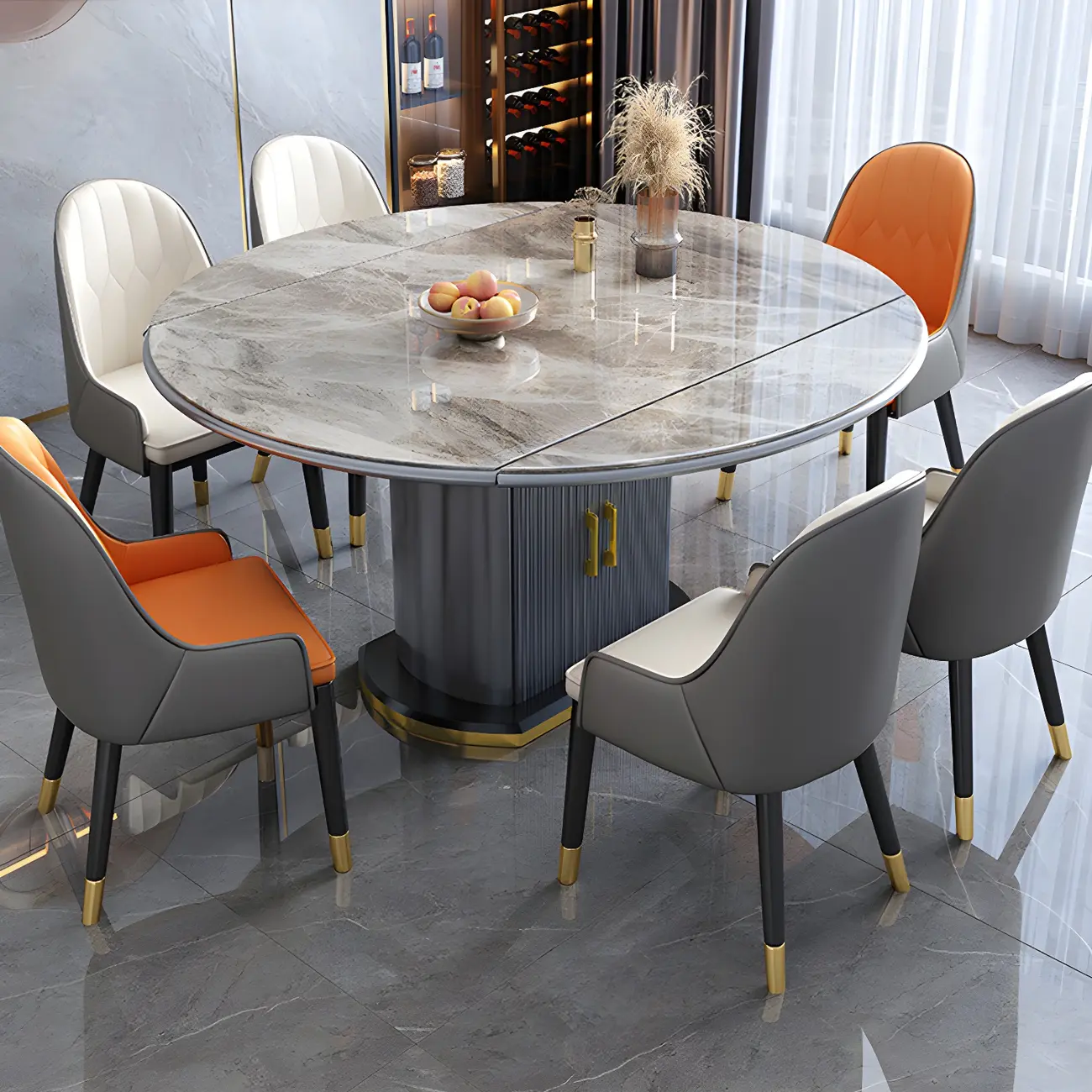 Modern Stone Extendable Round Dining Table with Storage Image - 2 | homeyfad